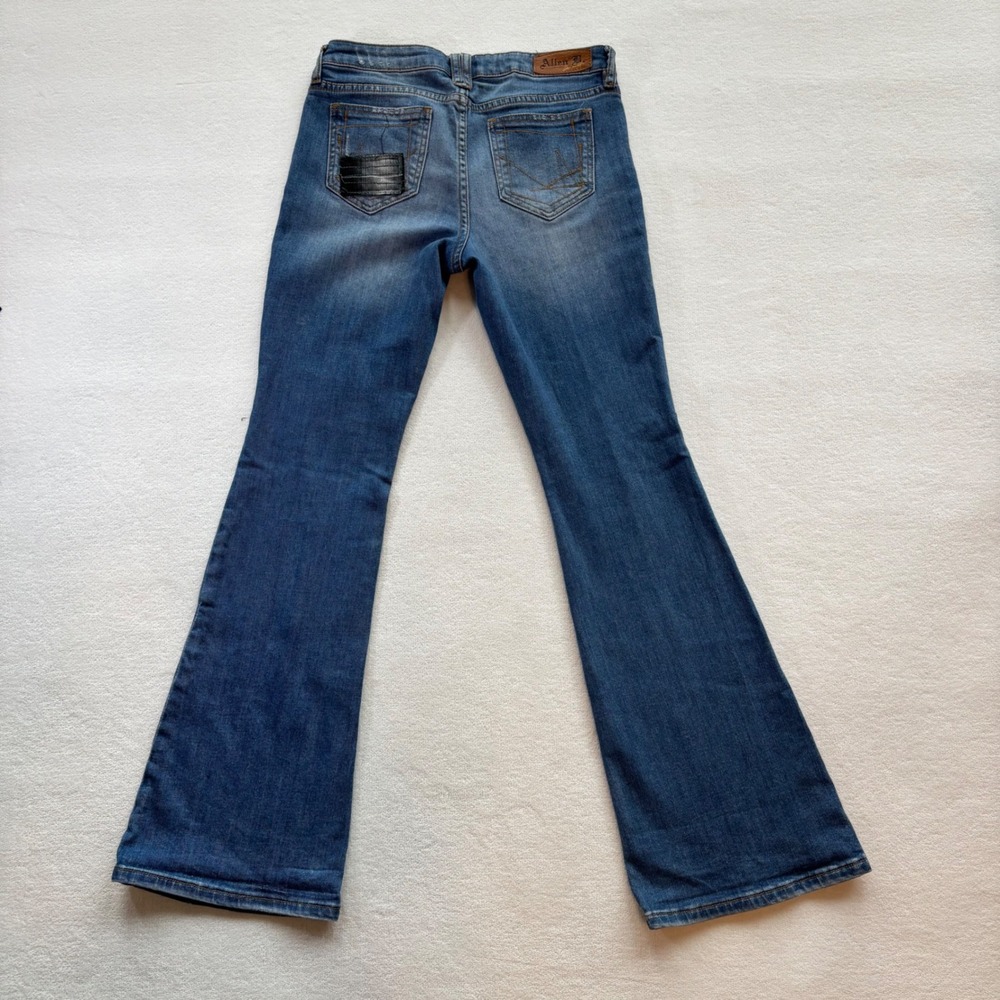 Allen B. Patchwork Flare Jeans Women 6 Blue Sequin Distressed Boho Denim - Picture 9 of 10
